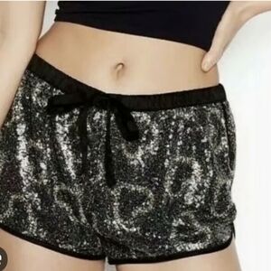 NWT Victoria's Secret Black/Gold Heart Sequin Shorts